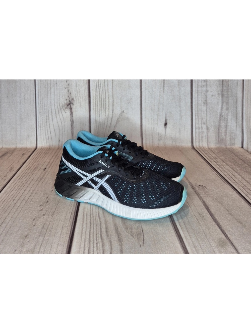Asics Gel Fuze X Lyte Women's Size 7.5 Black Blue White Running Shoes